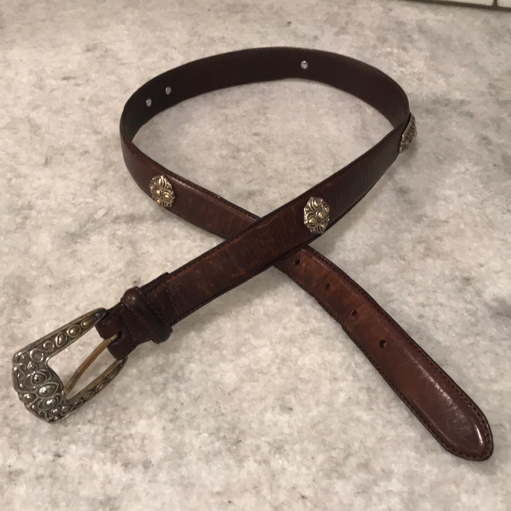 Fossil Belt Womens Medium Brown Silver Concho‎ Medallion Y2K Vintage Western